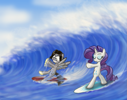 Size: 797x626 | Tagged: safe, artist:paper-pony, character:rarity, oc, ocean, surfing, wave