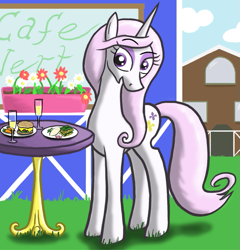 Size: 647x675 | Tagged: safe, artist:paper-pony, character:fleur-de-lis, female, food, sandwich, solo, wine
