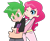 Size: 1024x846 | Tagged: dead source, safe, artist:bubblestormx, character:pinkie pie, character:spike, ship:pinkiespike, crossover, female, hug, humanized, male, panty and stocking with garterbelt, shipping, spikelove, straight, style emulation