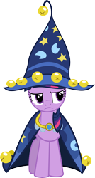 Size: 3780x7062 | Tagged: safe, artist:mysteriouskaos, character:star swirl the bearded, character:twilight sparkle, species:pony, species:unicorn, episode:luna eclipsed, g4, my little pony: friendship is magic, cape, clothing, costume, female, frown, glare, hat, simple background, solo, transparent background, vector