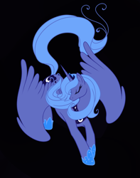 Size: 800x1013 | Tagged: safe, artist:vertizontal, character:princess luna, species:alicorn, species:pony, black background, eyes closed, female, mare, s1 luna, simple background, solo, spread wings, wings