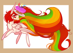 Size: 800x578 | Tagged: safe, artist:sutexii, oc, oc only, species:pegasus, species:pony, cake, food, long mane, long tail, solo, windswept mane