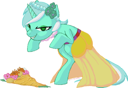 Size: 672x462 | Tagged: safe, artist:hollowzero, character:lyra heartstrings, species:pony, species:unicorn, g4, adobe imageready, bouquet, brainwashed, bridesmaid, clothing, creepy, dress, female, flower, legitimately amazing mspaint, mare, ms paint, simple background, solo, transparent background