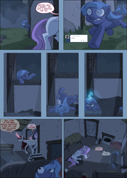 Size: 1400x1950 | Tagged: safe, artist:robd2003, character:princess celestia, character:princess luna, oc, oc:fausticorn, comic:moon-fall, comic, faceplant, filly, lauren faust, pink-mane celestia, woona, younger