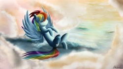 Size: 1920x1080 | Tagged: safe, artist:ajvl, character:rainbow dash, cloud, cloudy, eyes closed, female, solo