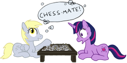 Size: 1111x557 | Tagged: safe, artist:paper-pony, character:derpy hooves, character:twilight sparkle, species:pegasus, species:pony, chess, female, mare