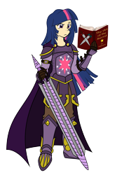 Size: 4000x6000 | Tagged: safe, artist:csillaghullo, character:twilight sparkle, species:human, absurd resolution, armor, book, fantasy, female, humanized, simple background, solo, sword, transparent background, warrior twilight sparkle, weapon