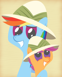 Size: 2000x2500 | Tagged: safe, artist:daringdashie, character:rainbow dash, character:scootaloo, species:pegasus, species:pony, clothing, hat, pith helmet