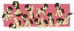 Size: 1500x632 | Tagged: safe, artist:sibsy, character:wild fire, species:pegasus, species:pony, abstract background, dreamworks face, expressions, female, flying, grin, mare, on back, self portrait, sibsy, sitting, sketch, sketch dump, smiling, solo, unamused, wild fire is not amused