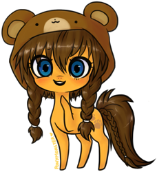 Size: 801x880 | Tagged: safe, artist:ponymonster, oc, oc only, oc:honey paw, species:earth pony, species:pony, braid, clothing, female, hat, looking at you, mare, simple background, solo