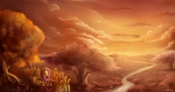 Size: 3800x2000 | Tagged: safe, artist:ajvl, character:fluttershy, species:pegasus, species:pony, cloud, detailed, eyes closed, female, high res, mare, river, scenery, scenery porn, sky, solo, sunset, tree