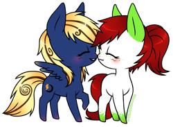 Size: 1001x734 | Tagged: safe, artist:ponymonster, oc, oc only, species:earth pony, species:pegasus, species:pony, boop, female, freckles, lesbian, noseboop, nuzzling, ponytail, shipping, simple background, transparent background