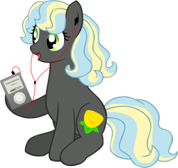 Size: 888x839 | Tagged: safe, artist:ludiculouspegasus, oc, oc only, species:earth pony, species:pony, amber flush, earbuds, female, ipod, mare, mp3 player, music, solo