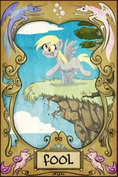 Size: 1204x1799 | Tagged: safe, artist:robd2003, character:derpy hooves, species:pegasus, species:pony, cliff, female, mare, solo, tarot, tarot card, the fool