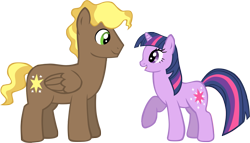 Size: 1501x856 | Tagged: safe, artist:ludiculouspegasus, character:compass star, character:twilight sparkle, species:pegasus, species:pony, species:unicorn, cutie mark, duo, female, male, mare, smiling, stallion