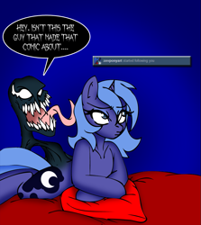 Size: 755x848 | Tagged: safe, artist:dankodeadzone, character:princess luna, species:pony, bed, dialogue, female, mare, pillow, speech bubble, tumblr, venom, woona
