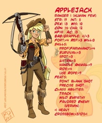 Size: 750x900 | Tagged: safe, artist:robd2003, character:applejack, archery, cowboy vest, crossbow, dungeons and dragons, fantasy class, female, humanized, ranger, solo, text, weapon