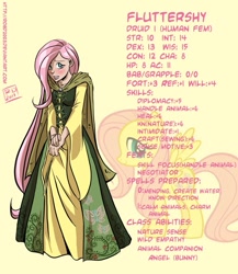 Size: 781x900 | Tagged: safe, artist:robd2003, character:fluttershy, clothing, dress, druid, dungeons and dragons, fantasy class, flutterdruid, humanized, rpg, text