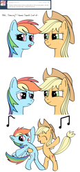 Size: 1000x2163 | Tagged: safe, artist:redesine, character:applejack, character:rainbow dash, species:pony, ask, ask applejack and rainbow dash, bipedal, dancing, tumblr