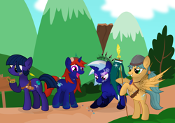 Size: 8500x6000 | Tagged: safe, artist:csillaghullo, oc, oc only, species:earth pony, species:pegasus, species:pony, species:unicorn, absurd resolution, compass, flag, group