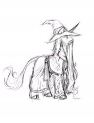 Size: 1600x2087 | Tagged: safe, artist:valkyrie-girl, oc, oc only, species:classical unicorn, species:pony, species:unicorn, beard, clothing, cloven hooves, facial hair, hat, leonine tail, lord day, male, monochrome, robe, solo, stallion