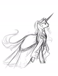 Size: 1600x2087 | Tagged: safe, artist:valkyrie-girl, oc, oc only, species:classical unicorn, species:pony, species:unicorn, clothing, cloven hooves, dress, female, leonine tail, mare, solo
