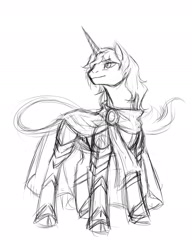 Size: 1600x2087 | Tagged: safe, artist:valkyrie-girl, species:classical unicorn, species:pony, species:unicorn, clothing, cloven hooves, leonine tail, lord sovereign solaris, male, scarf, solo, stallion