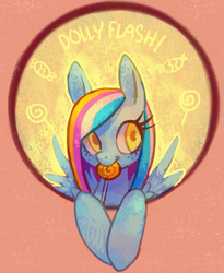 Size: 887x1083 | Tagged: safe, artist:toycake, oc, oc only, oc:dolly flash, species:pegasus, species:pony, female, freckles, lollipop, mare, solo