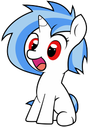 Size: 2700x3780 | Tagged: safe, artist:erockertorres, artist:valcron, character:dj pon-3, character:vinyl scratch, species:pony, species:unicorn, blank flank, female, filly, foal, high res, hooves, horn, open mouth, simple background, sitting, solo, transparent background, vector