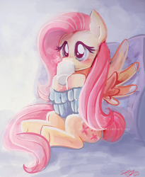 Size: 900x1098 | Tagged: safe, artist:sophiesplushies, character:fluttershy, species:pegasus, species:pony, blushing, bottomless, clothing, cold, cup, cute, drink, female, hot drink, mare, mug, partial nudity, shyabetes, solo, spread wings, sweater, sweatershy, wings, winter