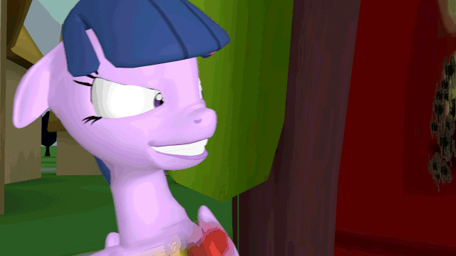 Size: 640x360 | Tagged: safe, artist:camchao, edit, character:twilight sparkle, character:twilight sparkle (alicorn), species:alicorn, species:pony, 3d, animated, door, extreme speed animation, female, grin, here's johnny, insanity, loop, mare, meme, parody, solo, source filmmaker, the shining, twilight scepter, twilight snapple