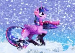 Size: 3600x2572 | Tagged: safe, artist:shaadorian, character:twilight sparkle, character:twilight sparkle (alicorn), species:alicorn, species:pony, blizzard, clothing, cold, earmuffs, female, leg warmers, mare, scarf, snow, snowfall, solo, winter