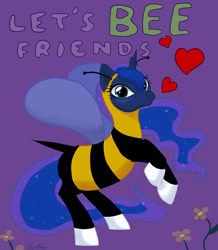 Size: 840x964 | Tagged: safe, artist:hollowzero, character:princess luna, species:alicorn, species:pony, g4, animal costume, bee, bee costume, clothing, costume, female, flower, heart, mare, solo, the simpsons