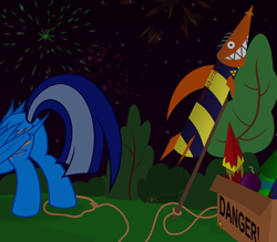 Size: 8000x7000 | Tagged: safe, artist:csillaghullo, species:pegasus, species:pony, absurd resolution, fail, fireworks, new year, rocket, this will end in tears and/or death
