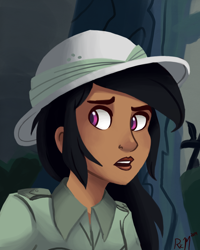 Size: 1200x1500 | Tagged: safe, artist:ric-m, character:daring do, species:human, clothing, female, hat, humanized, moderate dark skin, pith helmet, portrait, solo