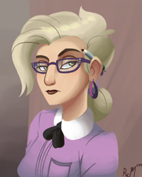 Size: 1200x1500 | Tagged: safe, artist:ric-m, character:grace manewitz, species:human, episode:rarity takes manehattan, g4, my little pony: friendship is magic, bust, clothing, ear piercing, earring, female, glasses, humanized, jewelry, lidded eyes, light skin, lipstick, pencil, piercing, solo