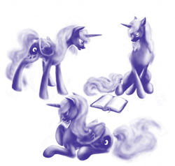 Size: 1000x953 | Tagged: safe, artist:grayma1k, character:princess luna, species:alicorn, species:pony, book, female, monochrome, s1 luna, solo