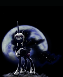 Size: 904x1110 | Tagged: safe, artist:grayma1k, character:nightmare moon, character:princess luna, species:alicorn, species:pony, ethereal mane, female, galaxy mane, moon, planet, solo, space