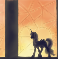 Size: 1000x1020 | Tagged: safe, artist:grayma1k, character:princess luna, species:alicorn, species:pony, backlighting, female, solo, stained glass, sun, sunset