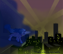Size: 1024x884 | Tagged: safe, artist:grayma1k, character:princess luna, species:alicorn, species:pony, city, cityscape, female, light pollution, night, solo