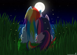 Size: 1920x1370 | Tagged: safe, artist:bcrich40, character:rainbow dash, character:twilight sparkle, ship:twidash, female, lesbian, moon, night, ocean, shipping