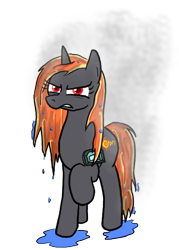 Size: 500x700 | Tagged: safe, artist:paper-pony, oc, oc only, oc:incendia, species:pony, fanfic:antipodes, angry, solo, wet
