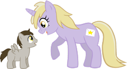 Size: 1024x561 | Tagged: safe, artist:ludiculouspegasus, character:dinky hooves, oc, parent:derpy hooves, parent:doctor whooves, parents:doctorderpy, species:pegasus, species:pony, species:unicorn, big sister, big sister dinky, brother and sister, colt, female, male, mare, offspring, older, siblings, simple background, transparent background