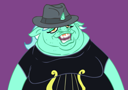 Size: 909x642 | Tagged: safe, artist:cybersp0nge, character:lyra heartstrings, brony stereotype, clothing, fat, fedora, fedora shaming, female, hat, humie, solo, trilby