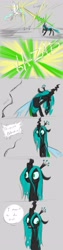 Size: 1000x4000 | Tagged: safe, artist:valkyrie-girl, character:princess celestia, character:queen chrysalis, species:alicorn, species:changeling, species:pony, episode:a canterlot wedding, g4, my little pony: friendship is magic, changeling queen, comic, cute, cutealis, duel, gray background, magic, scene interpretation, simple background