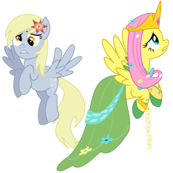 Size: 1400x1400 | Tagged: safe, artist:adcoon, character:derpy hooves, character:fluttershy, species:pegasus, species:pony, clothing, dress, duo, female, gala dress, mare