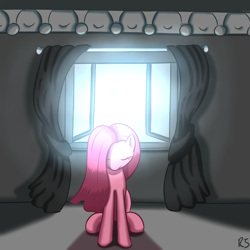 Size: 1300x1300 | Tagged: safe, artist:redesine, character:pinkamena diane pie, character:pinkie pie, curtains, eyes closed, female, solo, sunlight, window