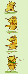 Size: 526x1350 | Tagged: safe, artist:weatherly, character:applejack, character:bloomberg, :i, bed, comic, crying, drawfag, eyes closed, floppy ears, open mouth, parody, sad, shocked, sleeping, smiling, stick, stretching, the godfather, unshorn fetlocks, waking up, wide eyes, yawn, zzz