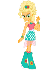 Size: 1024x1365 | Tagged: safe, artist:ferrokiva, character:applejack, episode:simple ways, g4, my little pony: friendship is magic, my little pony:equestria girls, alternate hairstyle, applejewel, bare shoulders, female, simple background, sleeveless, solo, strapless