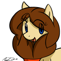 Size: 1000x1000 | Tagged: safe, artist:no-ink, oc, oc only, species:earth pony, species:pony, blue eyes, brown mane, eyes clipping through mane, looking at you, smiling, solo